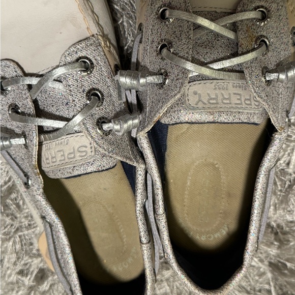 Sperry Top Sider Beige Silver Sparkle Suede Boat Shoes STS83340 SZ 8 - Picture 4 of 7